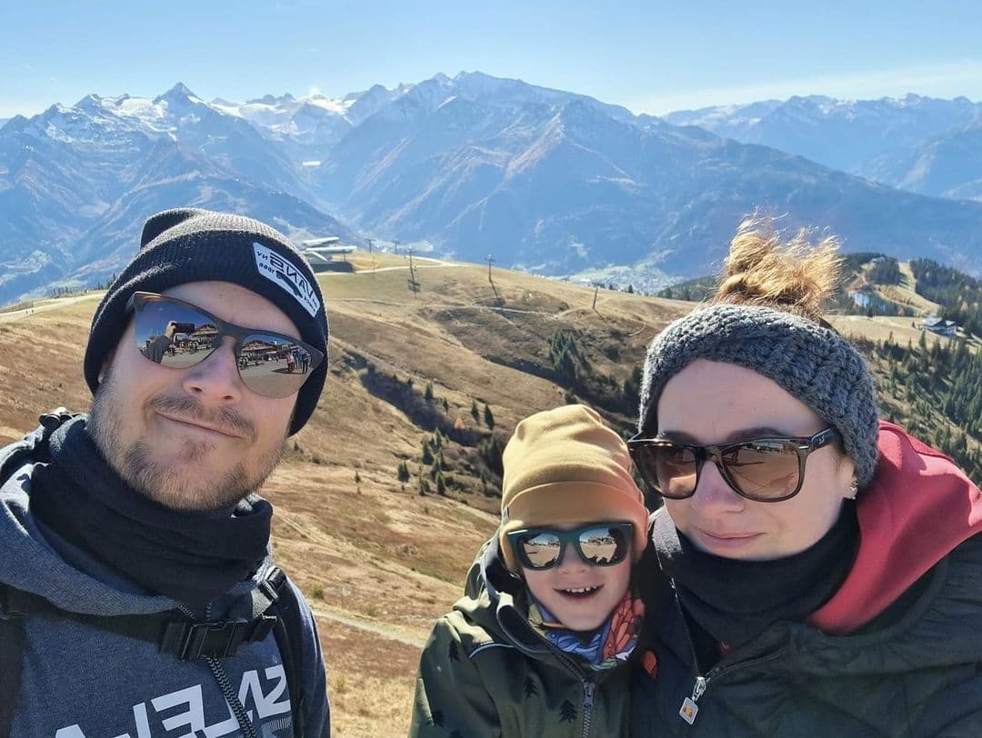 family in mountains