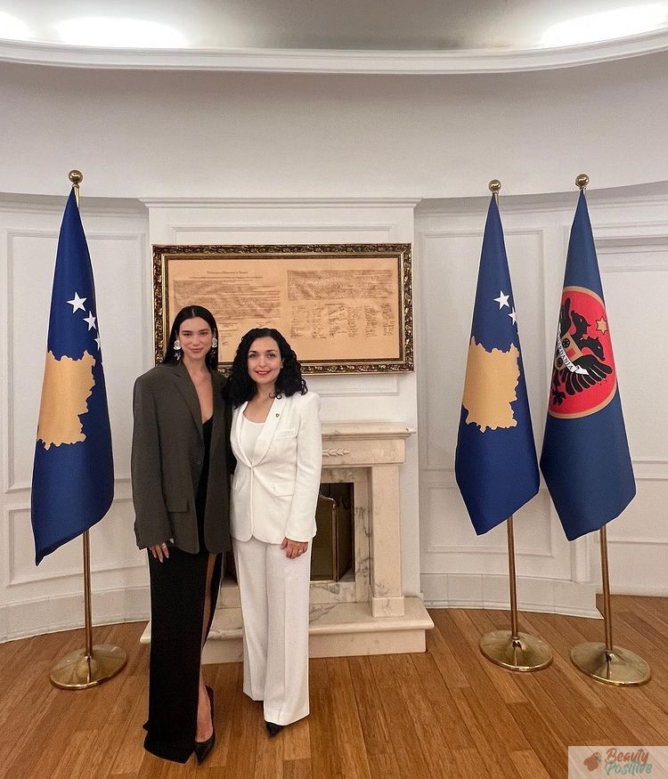 Dua Lipa and president of the Republic of Kosovo.