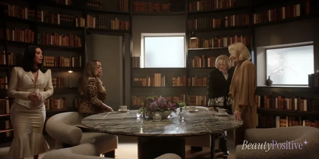 Kardashian with her All's Fair co-stars in the clip shown on the show; Season 2 premieres November 4 on Hulu