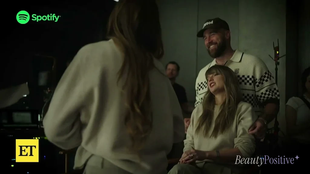 Travis Kelce visiting the Patient Zero set, in the behind-the-scenes footage shown by ET.