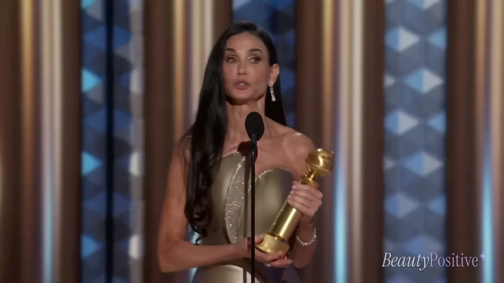 Moore accepting the Golden Globe for The Substance, January 5, 2025.