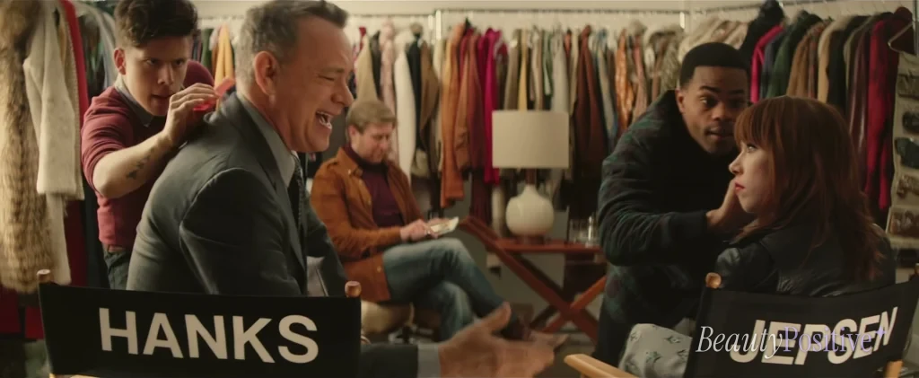 Hanks and Jepsen, director's chairs and all, in the I Really Like You video.